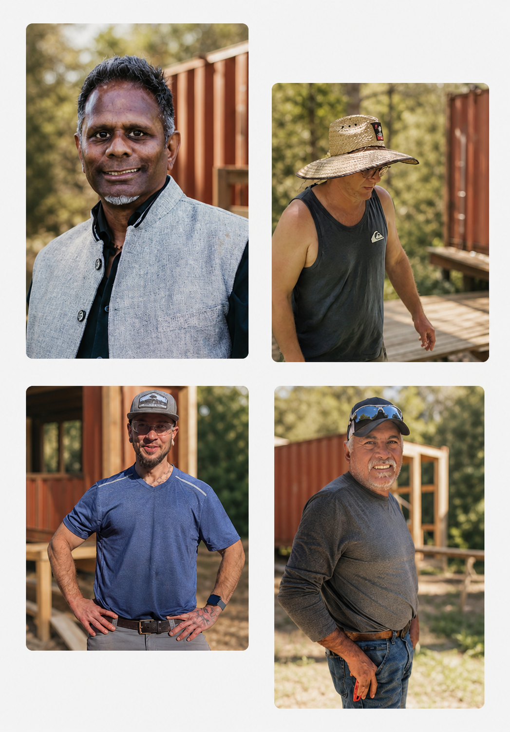 Build team montage of experts on a container home construction site