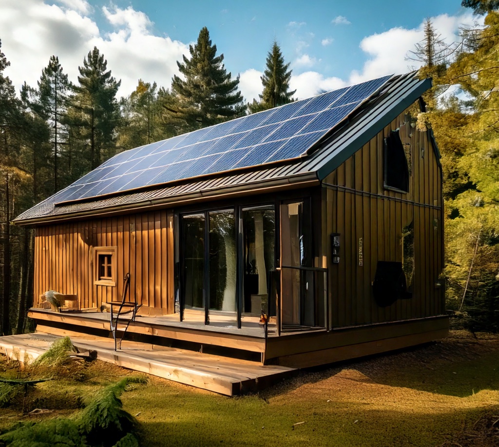 Container home with solar panels in the foothills