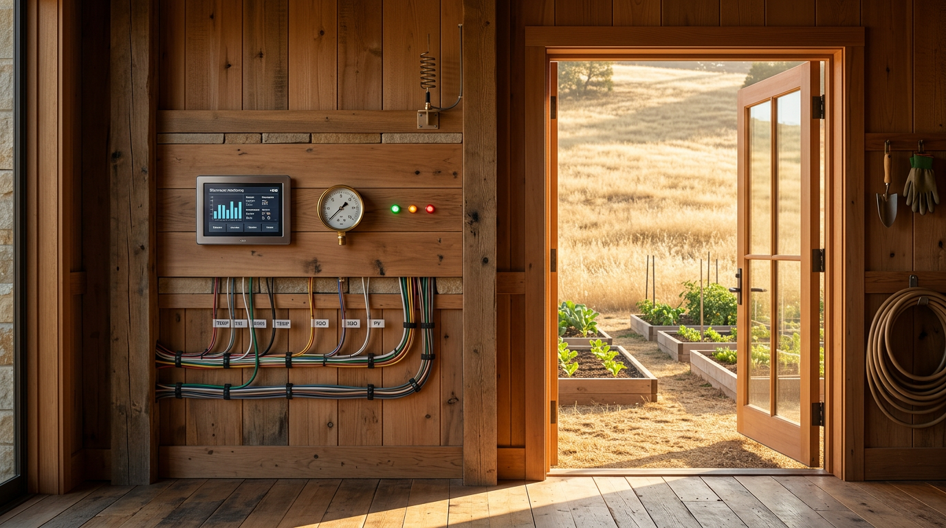 Homestead monitoring: small sensors and wiring near equipment in practical light